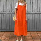 Damen lässiges Leinenkleid mit praktischen Taschen und verstellbaren Trägern R&B