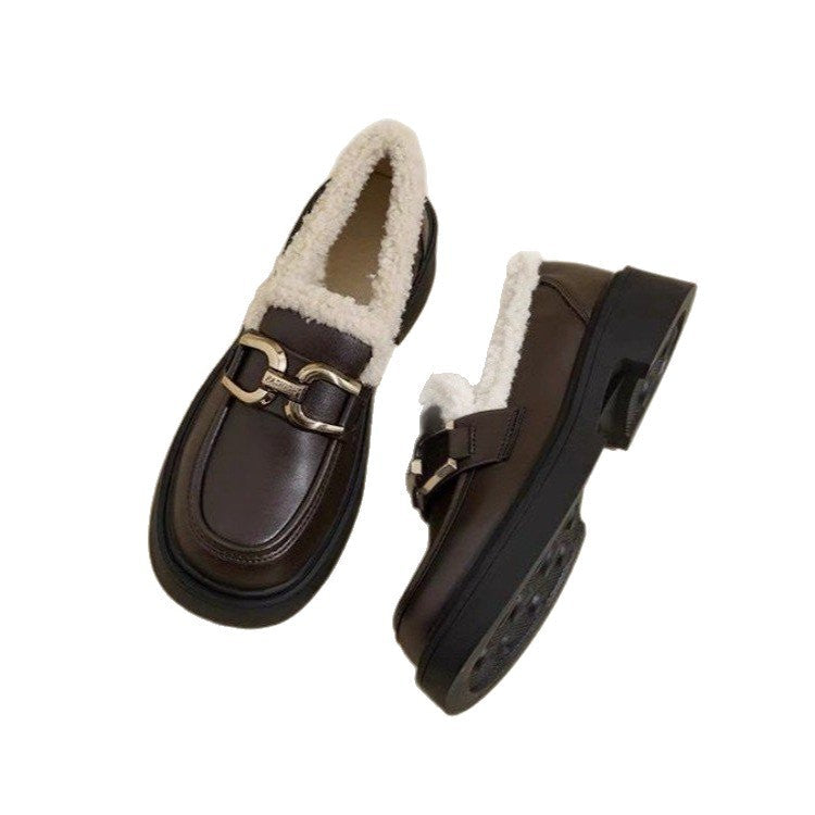 Damen Mokassins mit plüschigem Innenfutter und elegantem Schnallenverschluss R&B