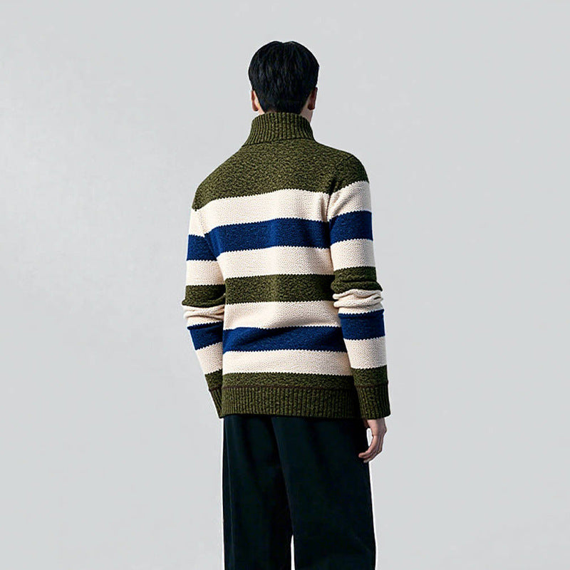Herren Pullover mit hohem Kragen und strukturiertem Streifenmuster