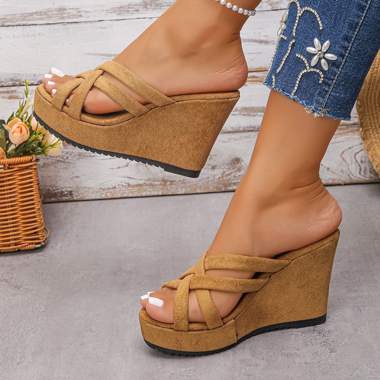 Damen Wedge-Pantoletten mit raffiniertem Kreuzriemen-Design und bequemer Sohle R&B