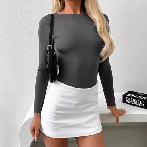 Damen Figurbetonter Langarm-Bodysuit R&B