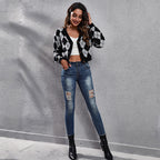 Damen Grobstrickjacke mit modernem Rautenmuster und Knopfdetails R&B