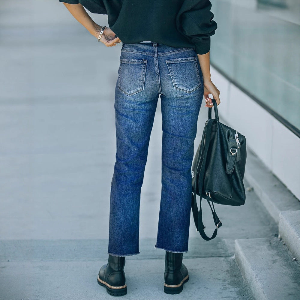 Damen Cropped Jeans mit modischen Rissen und lässigem Saum R&B