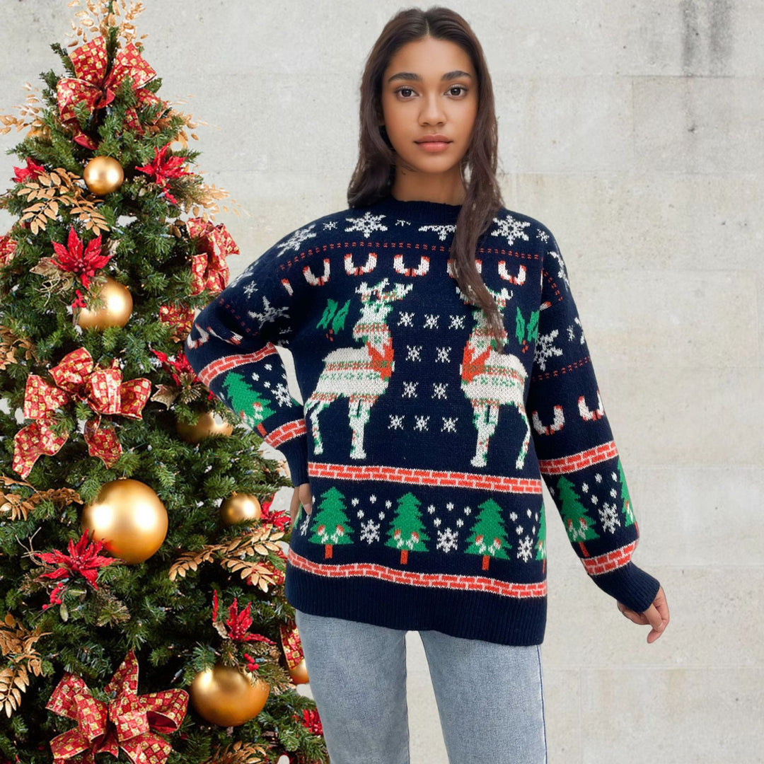 Damen festlicher Strickpullover mit Weihnachtsmotiv R&B