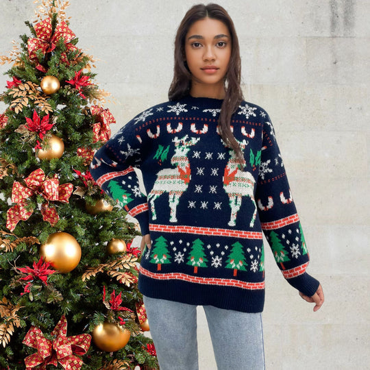 Damen festlicher Strickpullover mit Weihnachtsmotiv R&B