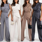 Damen Eleganter Jumpsuit mit asymmetrischem Schnitt und weitem Bein R&B