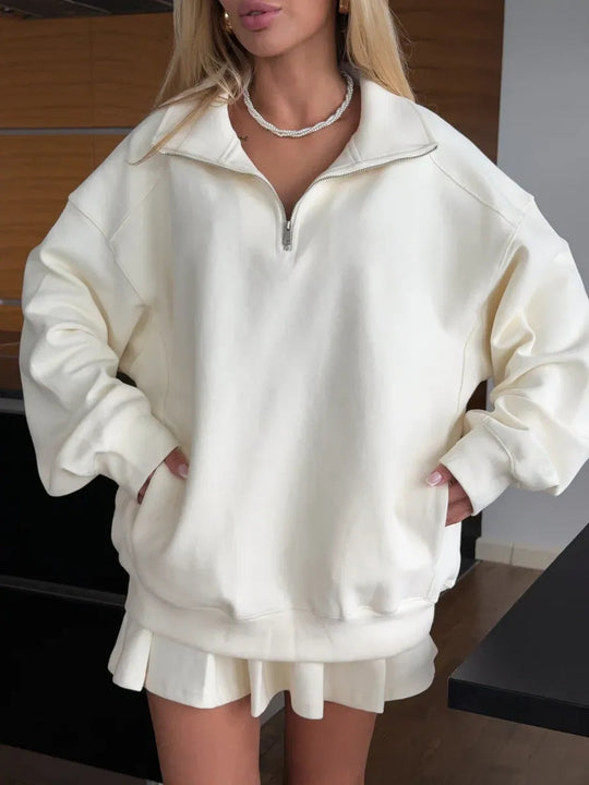 Damen sportlicher Pullover mit Kordelzug und Reißverschluss R&B