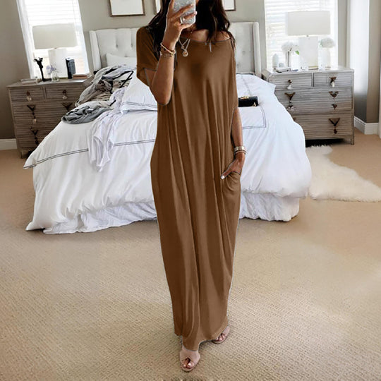 Damen Lockere Maxikleid mit Animal-Print und Seitentaschen R&B
