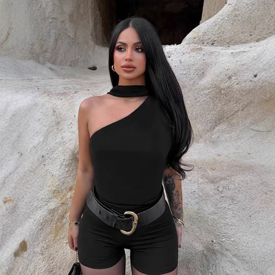 Damen Asymmetrisches Oberteil mit bindbarem Kragen und Raffung R&B