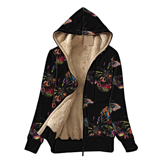 Damen Kuscheljacke mit Kapuze und buntem Schmetterlingsdesign R&B