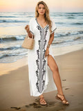 Damen eleganter Strandüberwurf mit filigranem Stickereidesign R&B