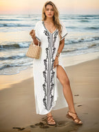Damen eleganter Strandüberwurf mit filigranem Stickereidesign R&B