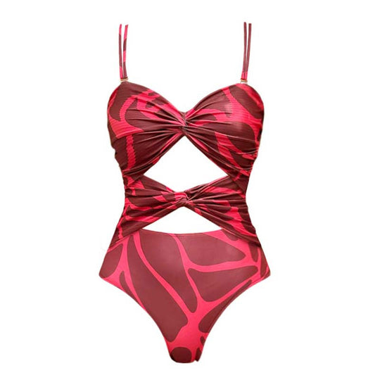 Damen Einteiler Badeanzug mit raffiniertem Wickeldesign R&B