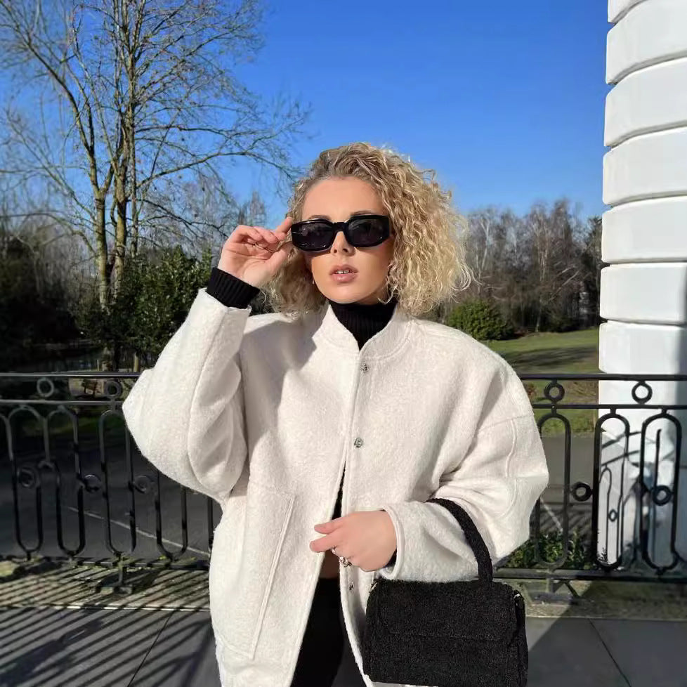 Damen gemütliche Sweatjacke mit hoher Kragenform und praktischen Taschen