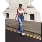 Damen lässige Bootcut Jeans mit Destroyed-Details