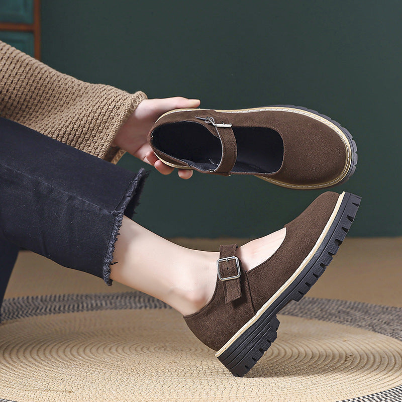 Damen Retro Mary Jane Schuhe mit robustem Profil und verstellbarem Riemen R&B