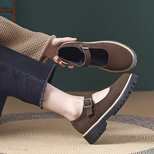 Damen Retro Mary Jane Schuhe mit robustem Profil und verstellbarem Riemen R&B