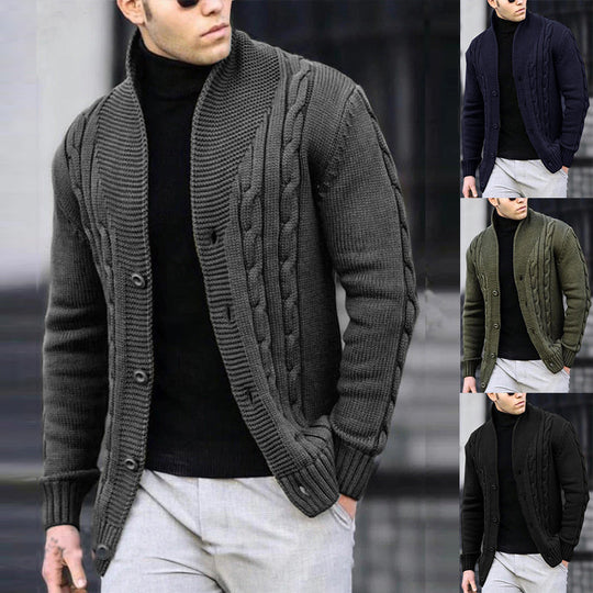 Herren Strickjacke mit robustem Zopfmuster und langlebigem Knopfverschluss R&B