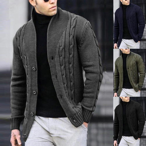Herren Strickjacke mit Kabelmuster und Schalkragen R&B
