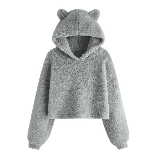Damen Kuscheliger Fleece Hoodie mit Bärenohren R&B