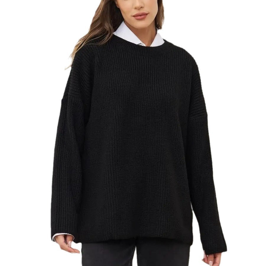 Damen Grobstrickpullover mit weitem Schnitt und lässigen Details R&B