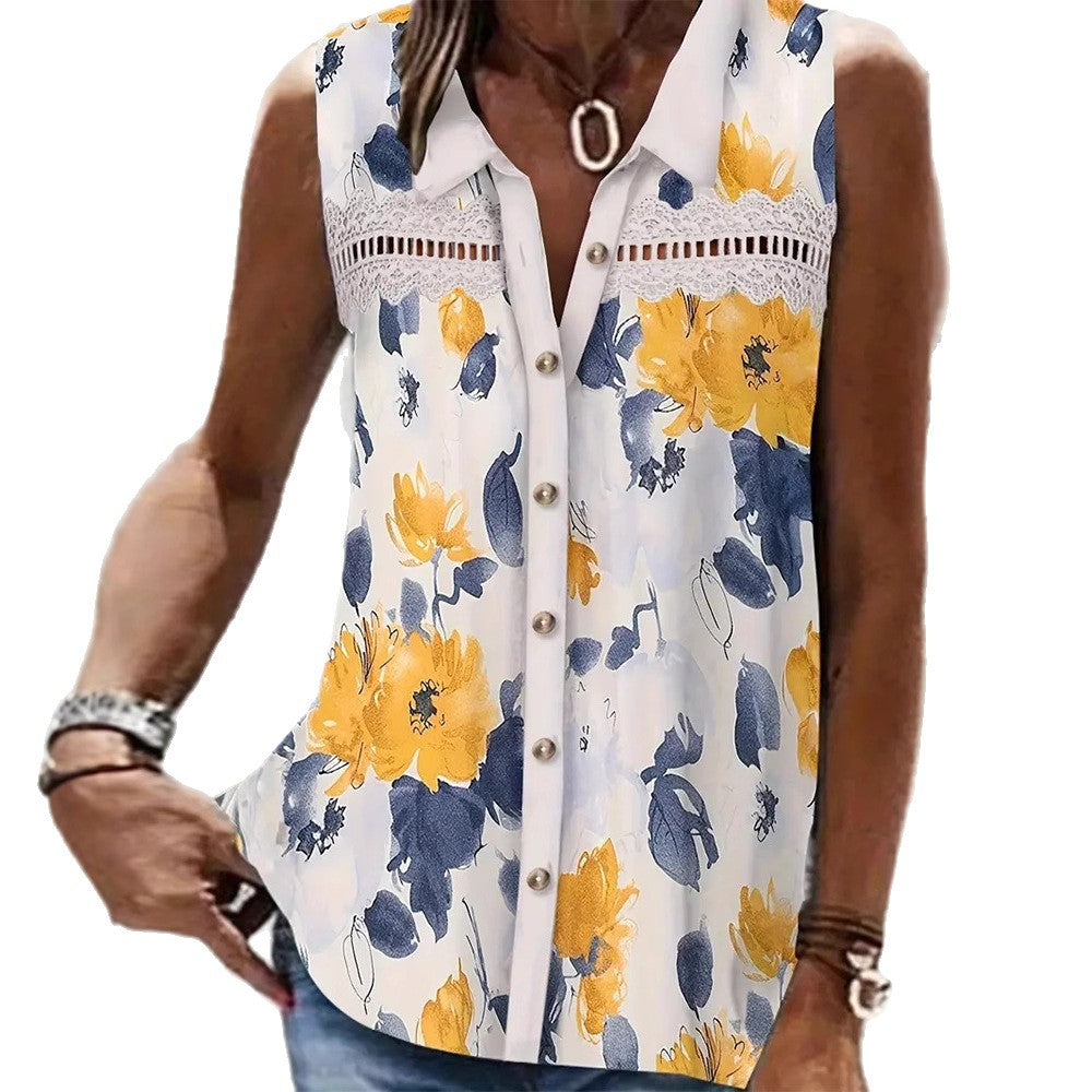 Damen nan Seidenimitat-Buttondown-Top mit Spitzenpasse und Perlenknopfleiste R&B