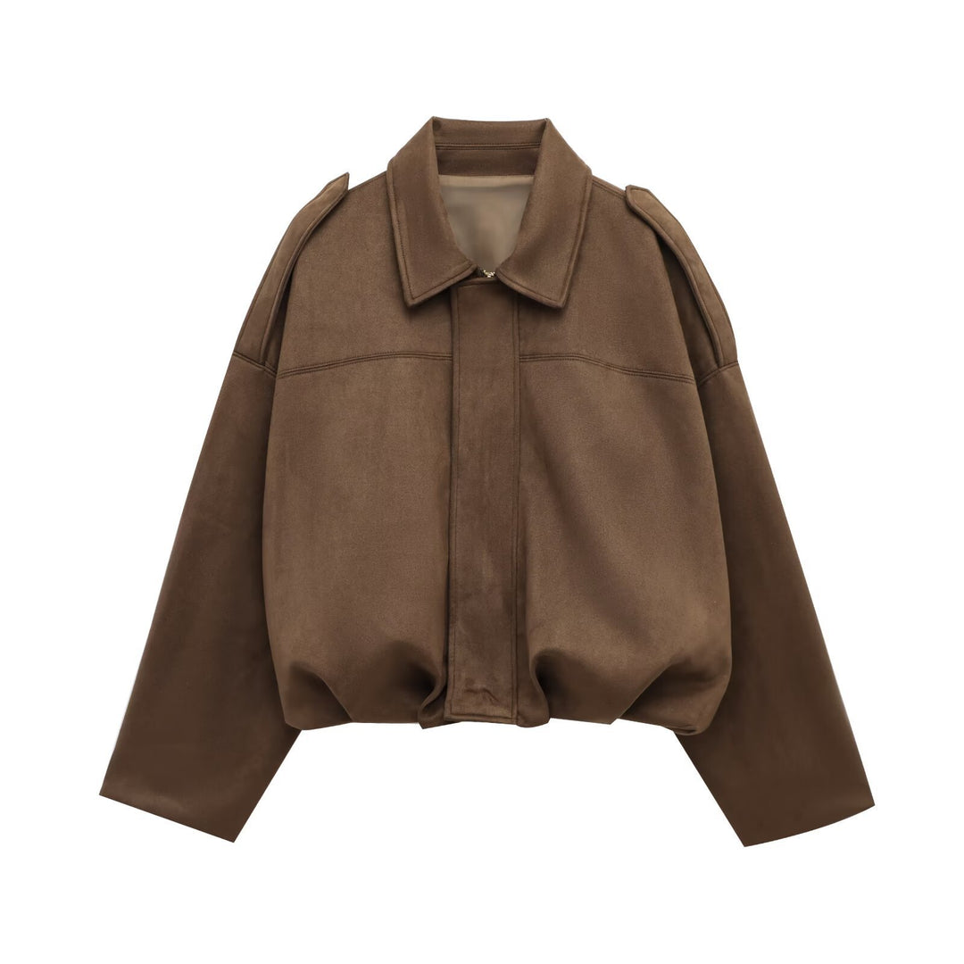 Damen lockere Cropped Jacke aus Wildlederimitat R&B