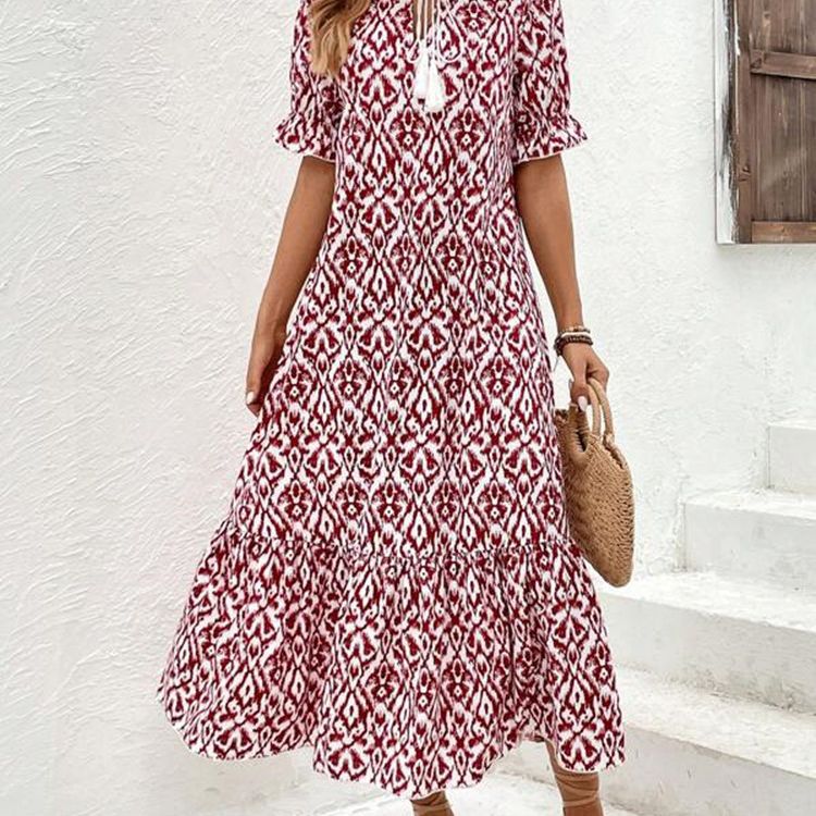 Damen Maxikleid mit modernem Boho-Design und lässigem V-Ausschnitt Heidi-Mode