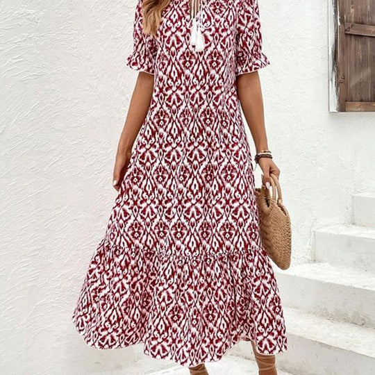 Damen Maxikleid mit modernem Boho-Design und lässigem V-Ausschnitt Heidi-Mode