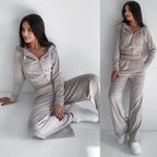 Damen nan kurz geschnittenes Thermo-Fleece-Set mit Halbfront-Reißverschluss und hohem Komfortbund R&B