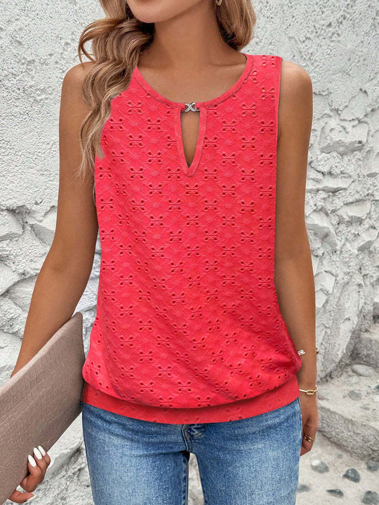 Damen luftiges Tanktop mit dekorativem Ausschnitt und feiner Struktur R&B