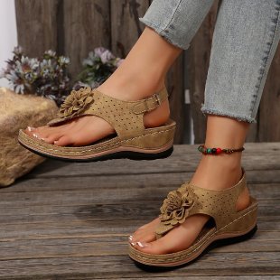 Damen Komfortable Zehentrenner-Sandalen mit floralem Dekor R&B