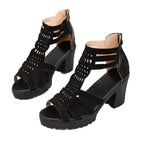 Damen modische Sandalen mit kunstvoller Riemenführung und komfortablem Blockabsatz R&B