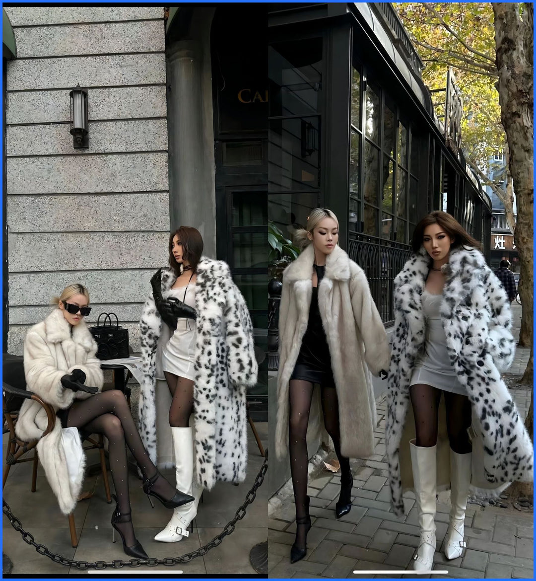 Damen Luxuriöser Kunstpelzmantel mit Leopardenmuster R&B