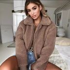 Damen Kuschelige Teddyjacke mit hohem Kragen R&B