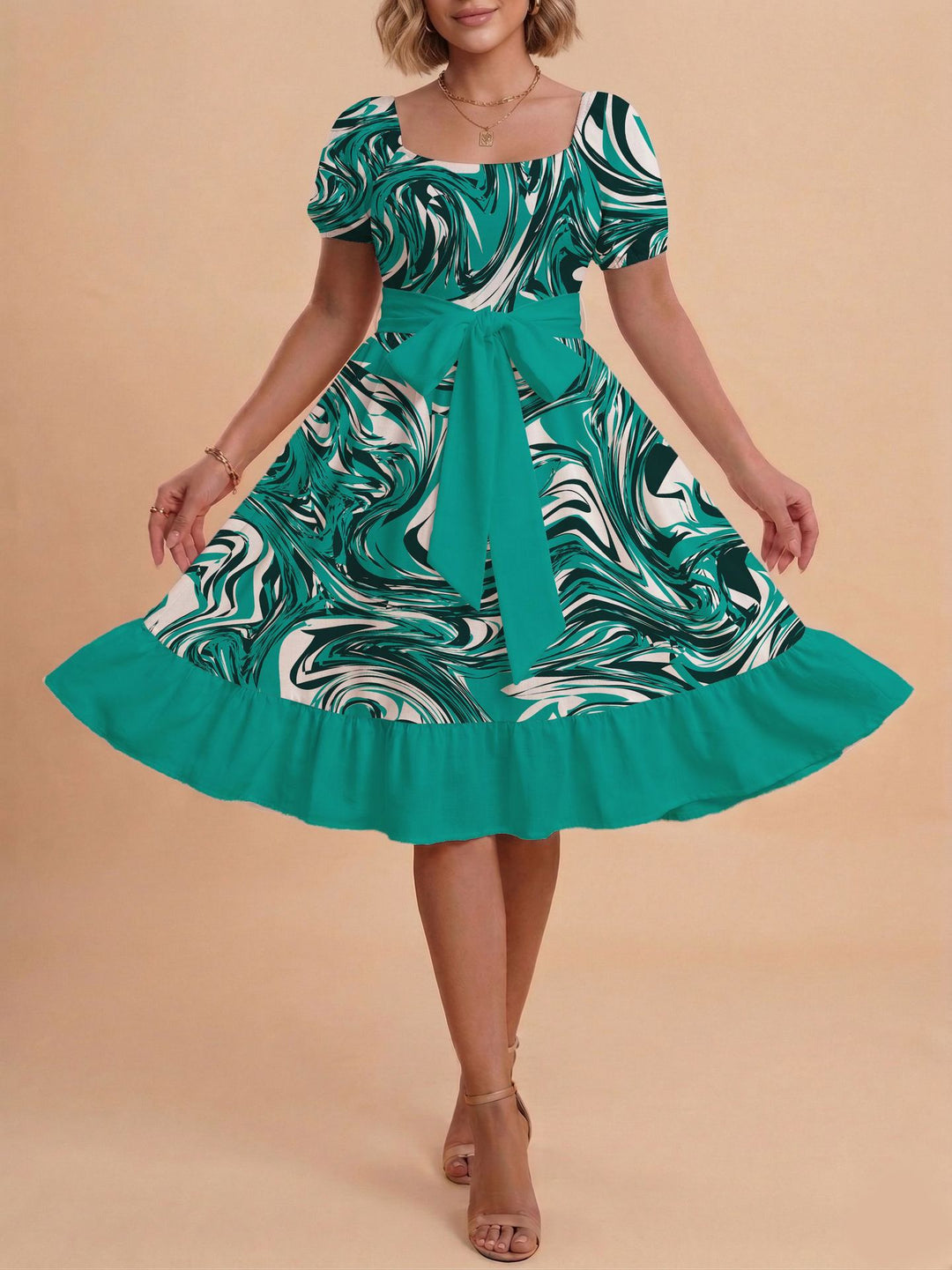 Damen Verspieltes Maxikleid mit Bärenmuster und taillierbarem Band R&B