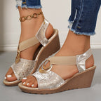 Damen Elegante Wedge-Sandalen mit glänzendem Detail