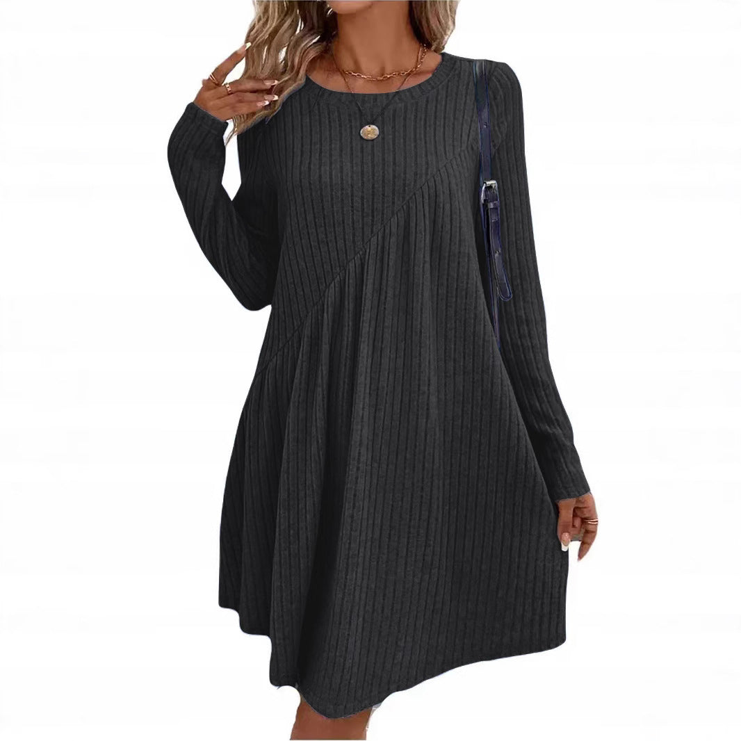 Damen lässiges Strickkleid mit asymmetrischem Schnitt und langen Ärmeln R&B
