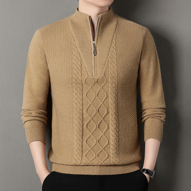 Herren Strickpullover mit hochabschließendem Kragen und durchgehendem Reißverschluss