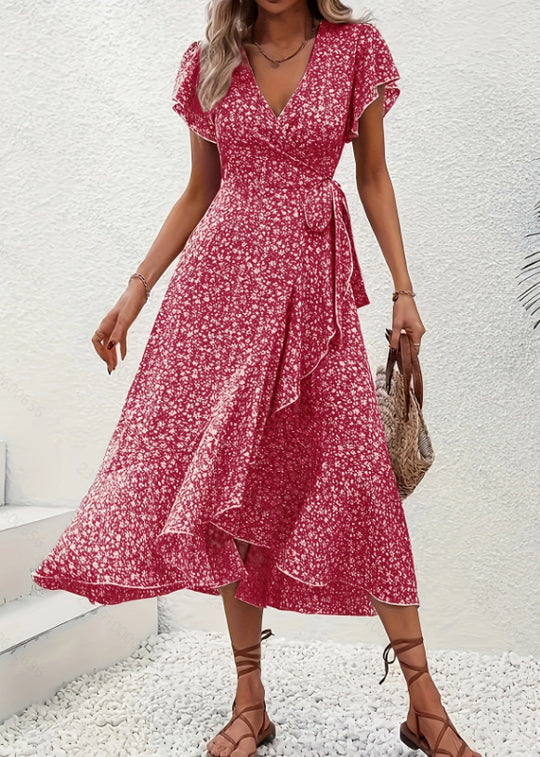 Kleid mit V-Ausschnitt und fließendem Saum