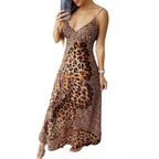 Damen Maxikleid mit feinem Spaghettiträger-Design und auffälligem Tiermuster R&B
