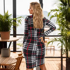 Damen Figurbetontes Kleid mit modernen Karomuster und schickem Cut-Out R&B