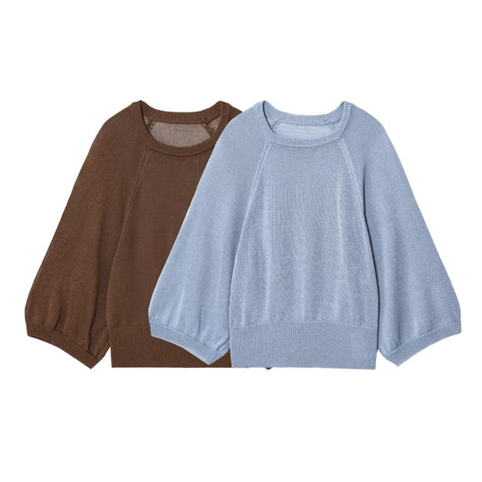 Damen lässiger Pullover mit überschnittenen Ärmeln und Rundhalsausschnitt R&B