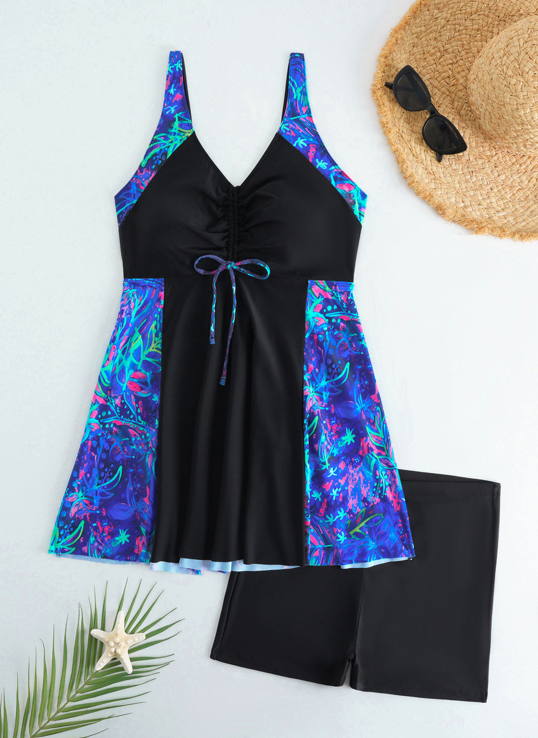 Damen Strandkleid Badeanzug mit elegantem Leopardenmuster R&B