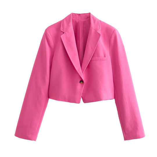 Damen cropped Blazerjacke mit elegantem Revers und praktischen Taschen R&B