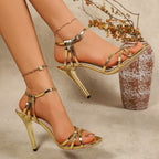 Damen Elegante High Heel Sandalen mit zierlichem Riemendesign R&B