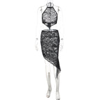 Damen Spitzenkleid mit asymmetrischem Saum und Halterdesign R&B