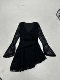 Damen Wickelkleid mit Spitzenärmel und voluminösem Rock R&B