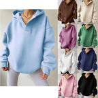 Damen Oversized Kapuzenpullover mit halbem Reißverschluss