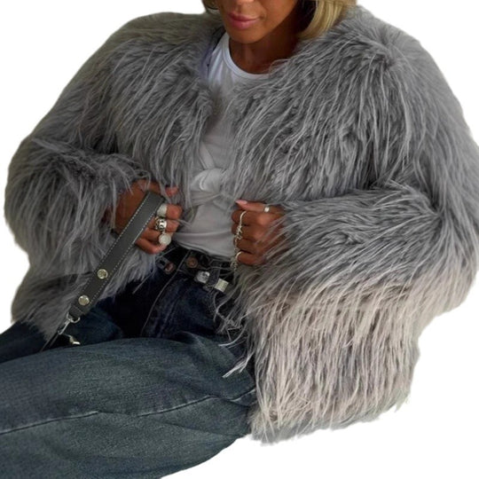 Damen Modische Kunstpelzjacke mit voluminösen Ärmeln R&B